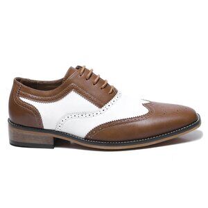 Tan Brown White 1920's Wingtip Lace up Oxford Dress Shoes